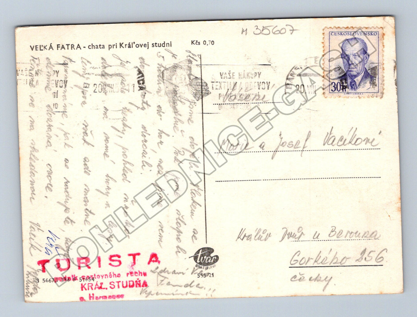 Pohlednice Slovensko Veľká Fatra chata Kráľova studňa 1941 (M35607)