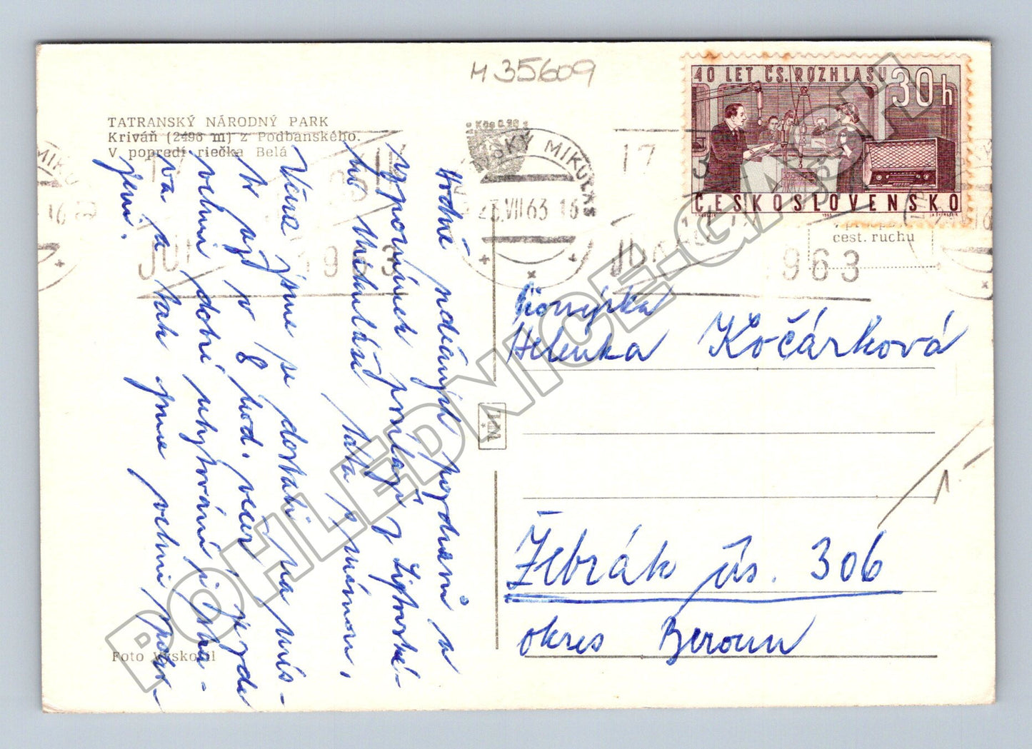 Pohlednice Slovensko Křiváň horská krajina 1963 (M35609)