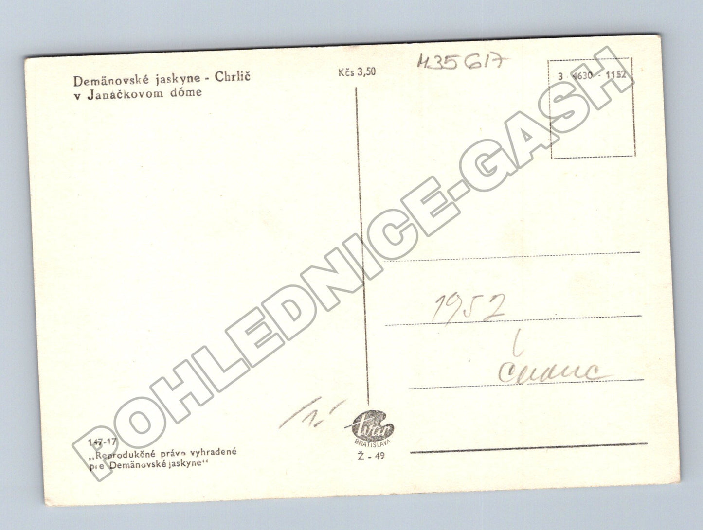 Pohlednice Slovensko Demänovské jaskyne Chrlič 1952 (M35617)