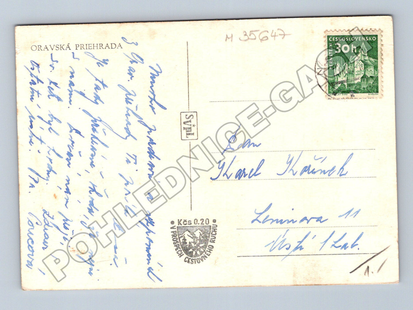 Pohlednice Slovensko Oravská priehrada kostel 1947 (M35647)