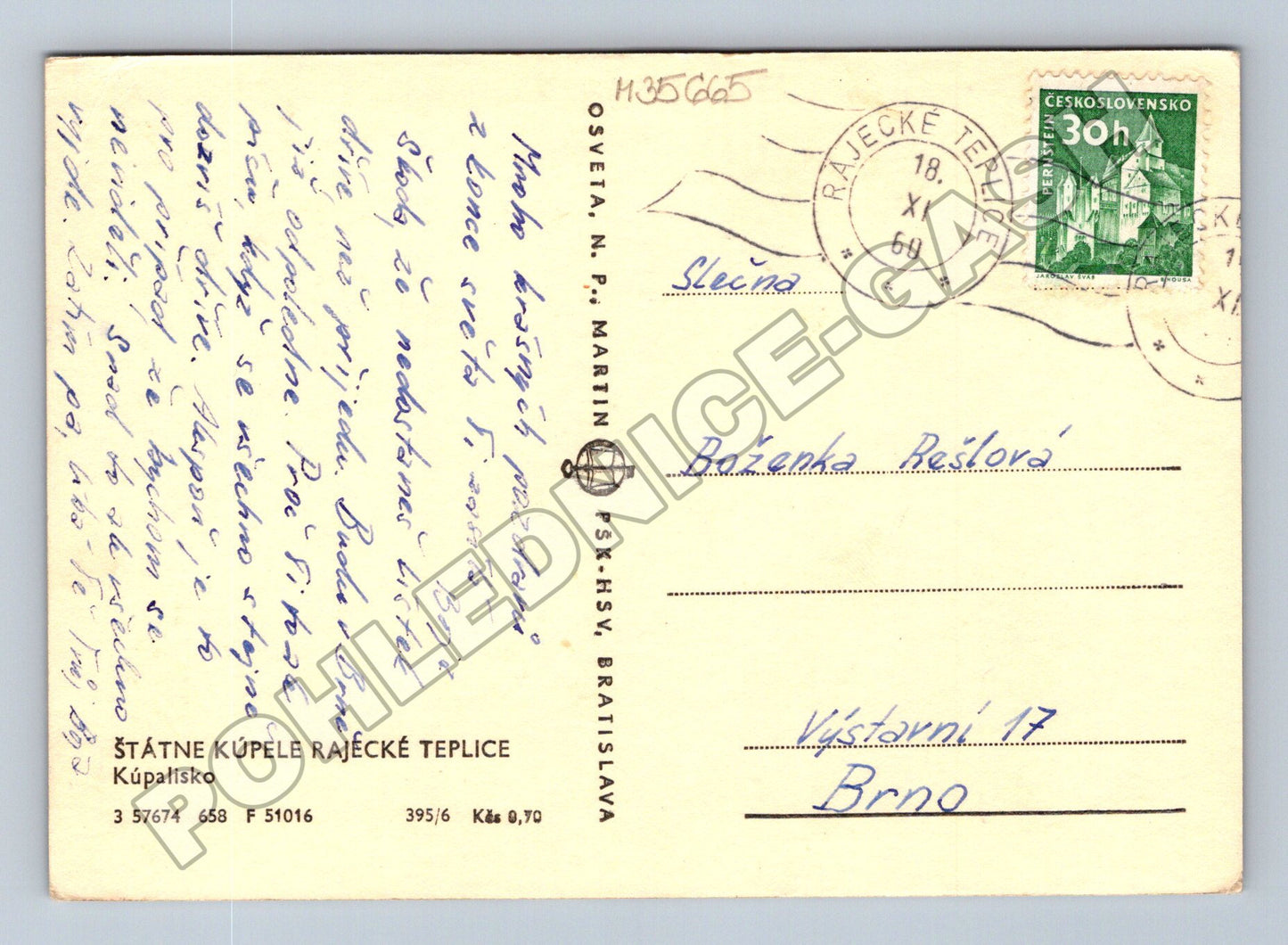 Pohlednice Slovensko Rajecké Teplice koupaliště 1960 (M35665)