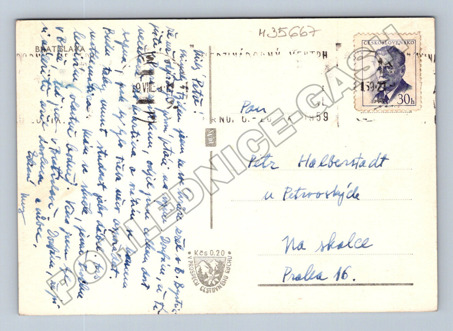 Pohlednice Slovensko Bratislava hrad Dunaj 1959 (M35667)