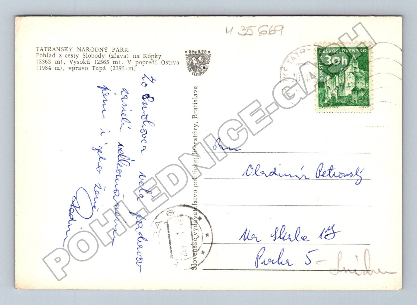 Pohlednice Slovensko Tatranský národní park hory 1961 (M35669)