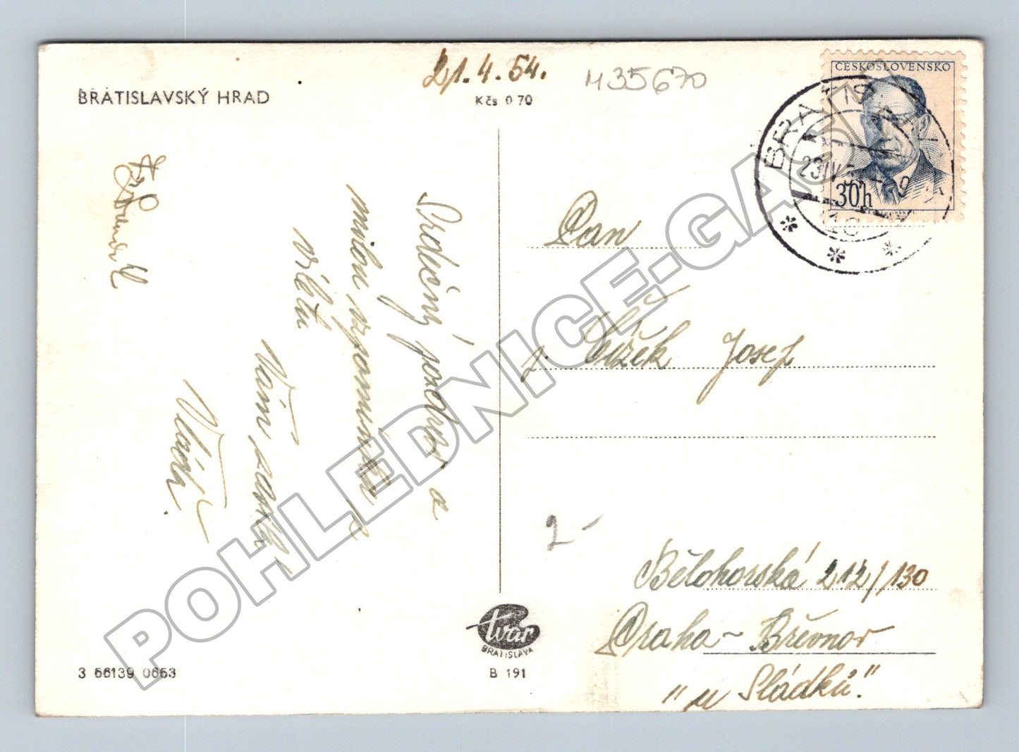 Pohlednice Slovensko Bratislavský hrad 1954 (M35670)
