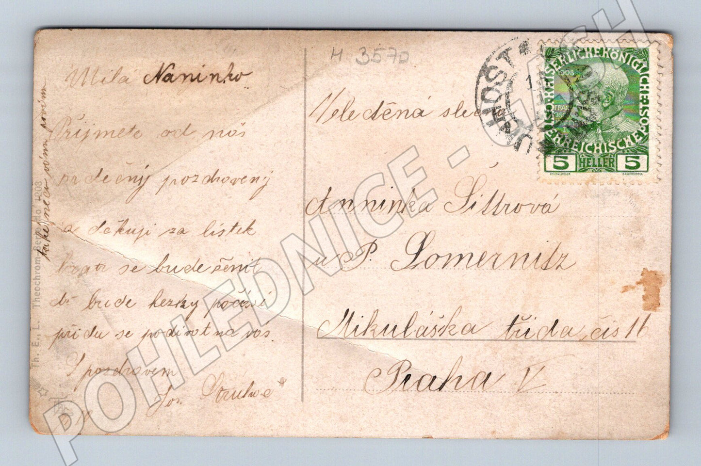 Pohlednice kolor RU 1908 adresováno Praha (M3570)