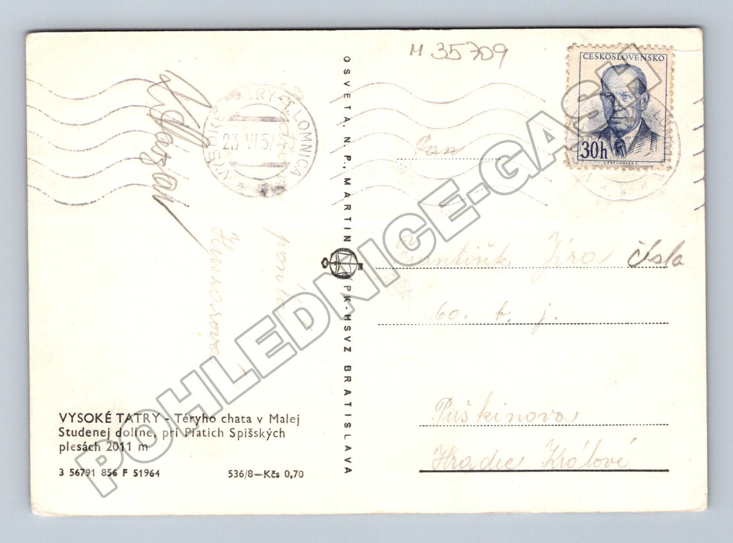 Pohlednice Slovensko Vysoké Tatry Téryho chata 1957 (M35709)