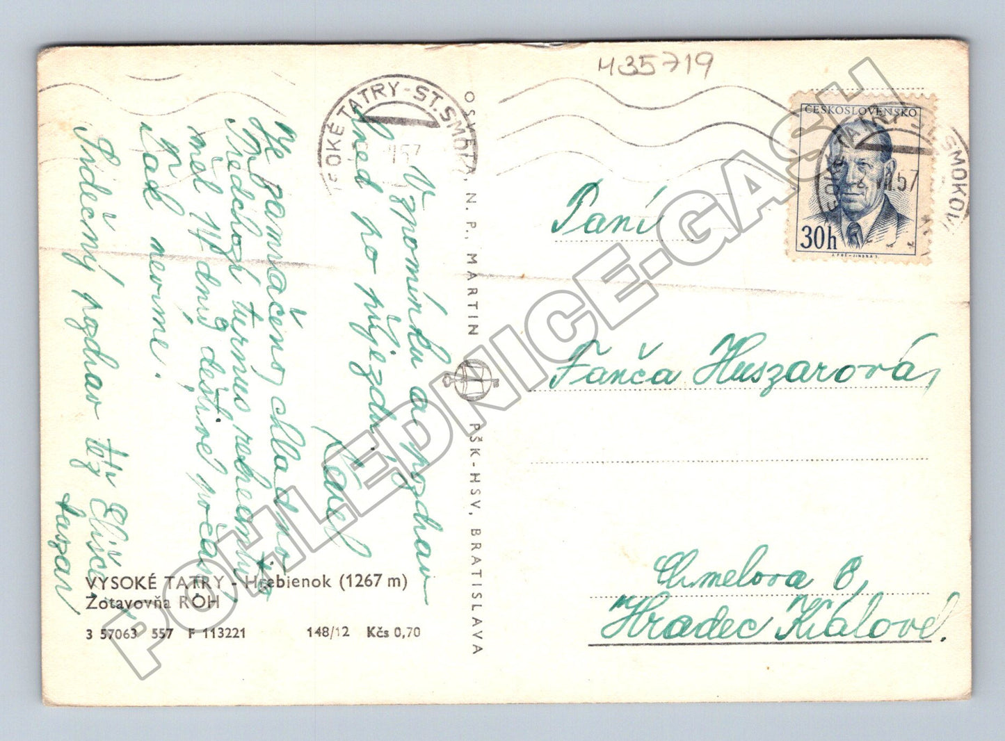 Pohlednice Slovensko Hrebienok Vysoké Tatry 1957 (M35719)