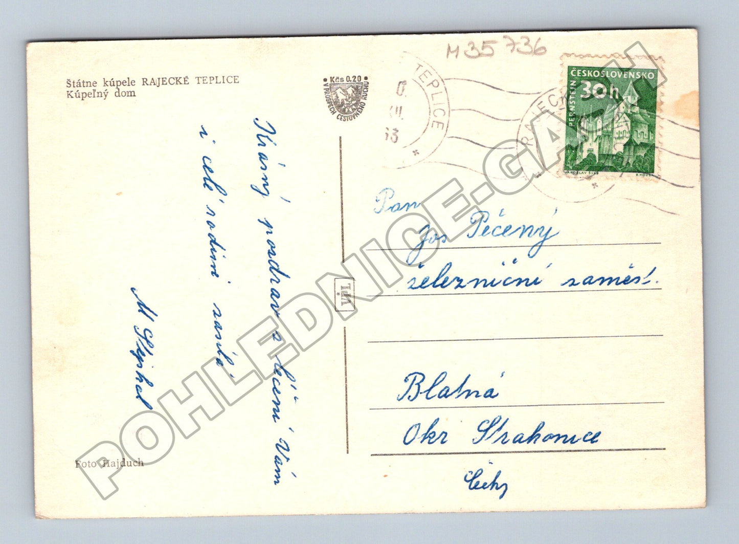 Pohlednice Slovensko Rajecké Teplice Kúpeľný dom 1933 (M35736)