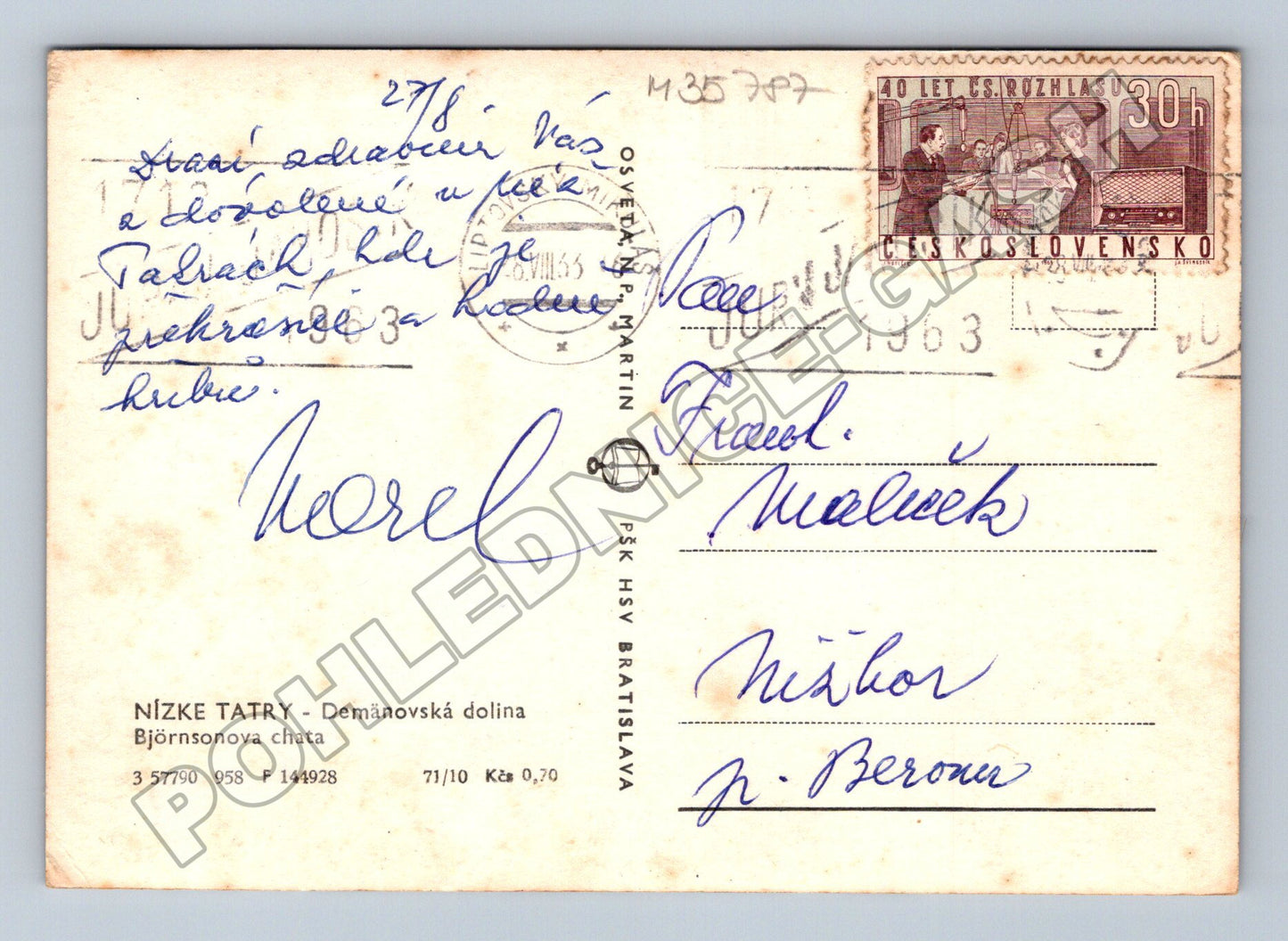 Pohlednice Slovensko Nízké Tatry Björnsonova chata 1963 (M35787)
