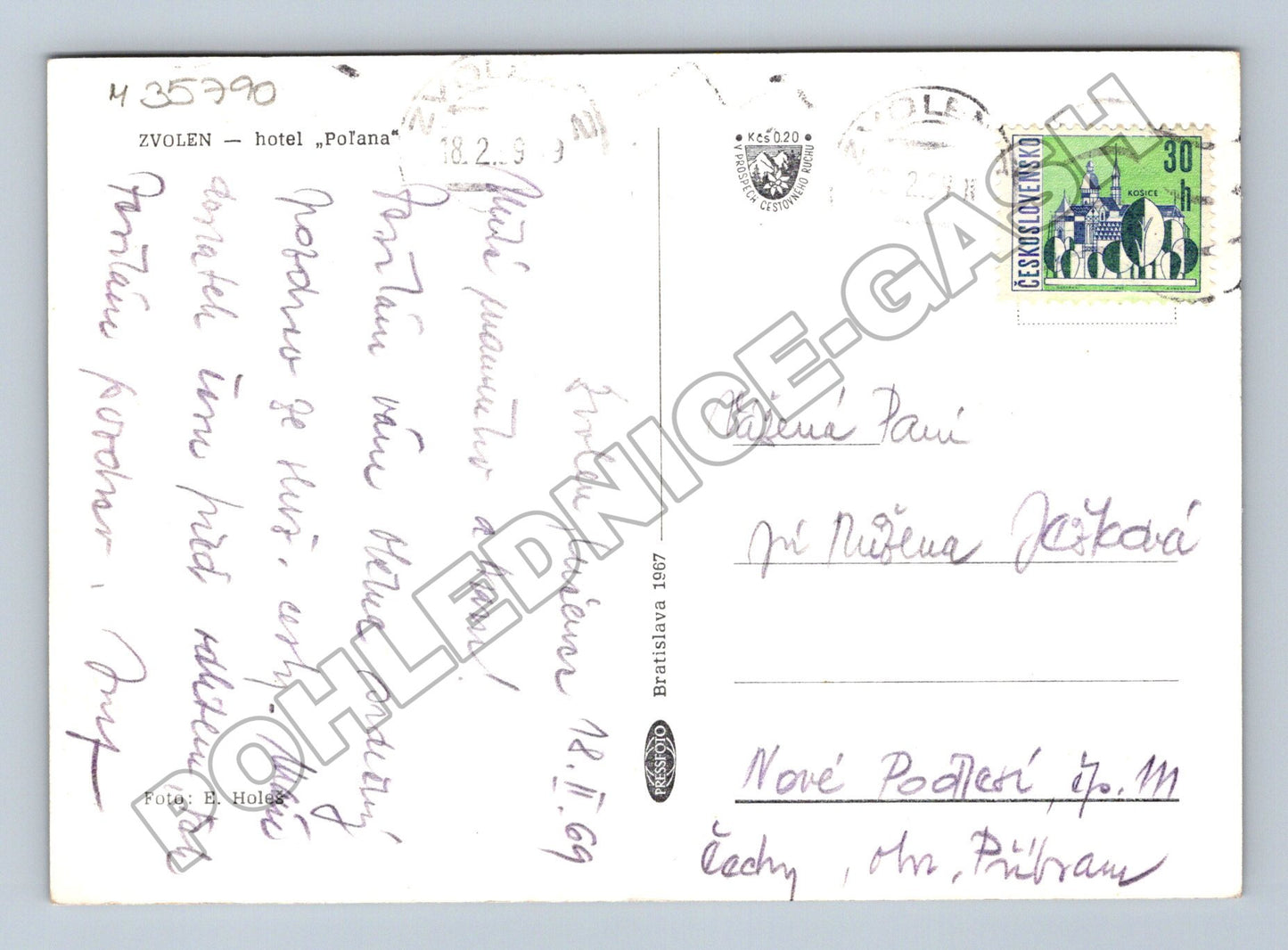Pohlednice Slovensko Zvolen hotel Poľana 1969 (M35790)