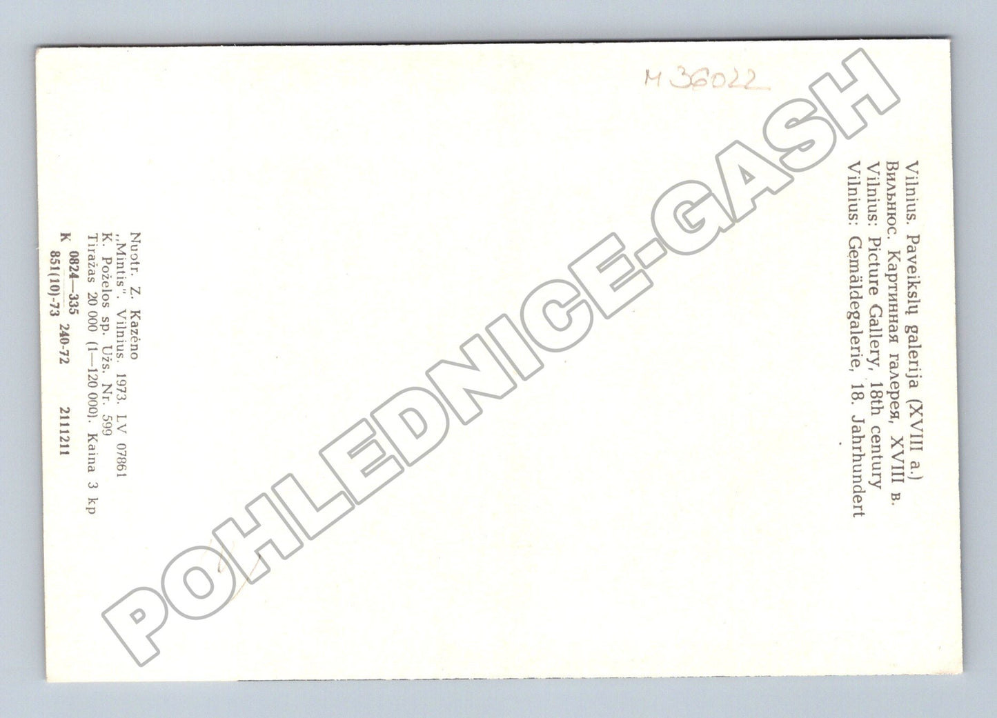 Pohlednice Litva Vilnius 18. století galerie 1973 (M36022)