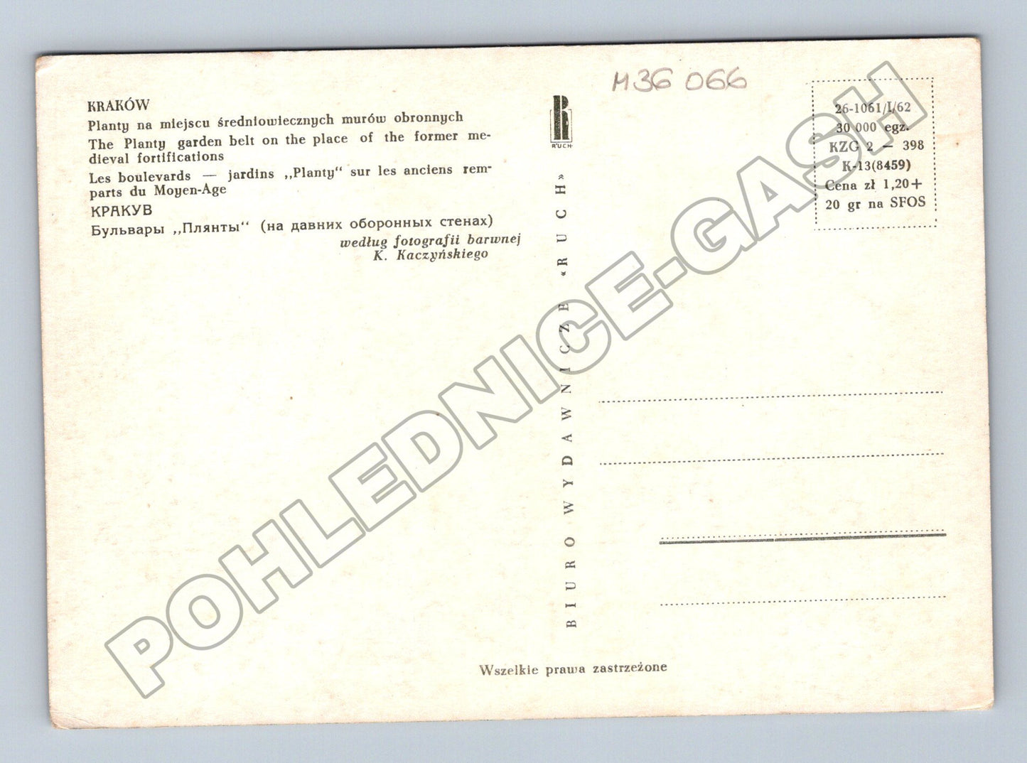 Pohlednice Polsko Krakow Planty fontána 1962 (M36066)
