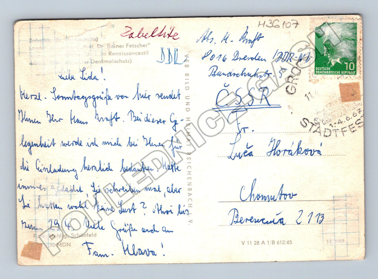 Pohlednice Německo Zabeltitz zámek 1967 (M36107)