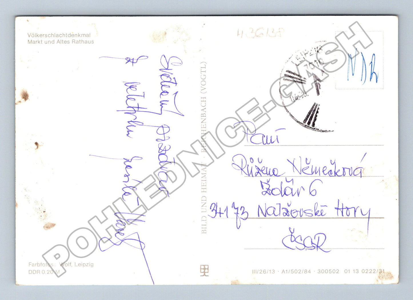 Pohlednice Německo Lipsko památník a radnice 198X (M36138)