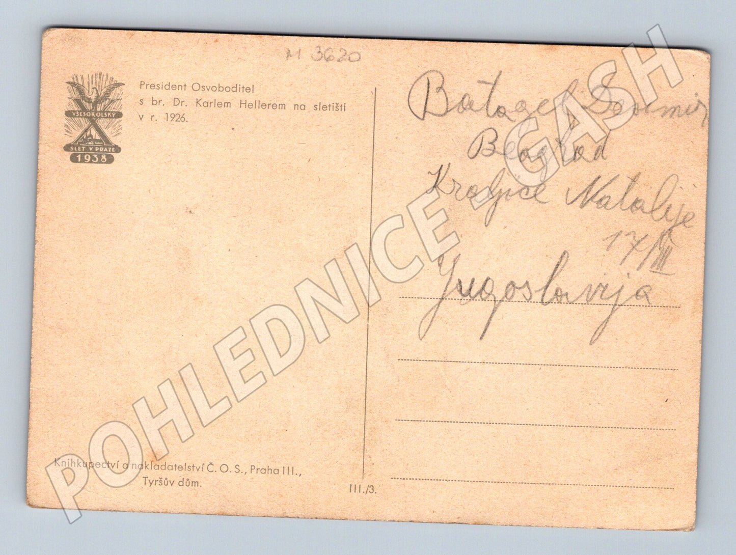 Postcard Masaryk 1926 Sokol Festival Prague (M3620)