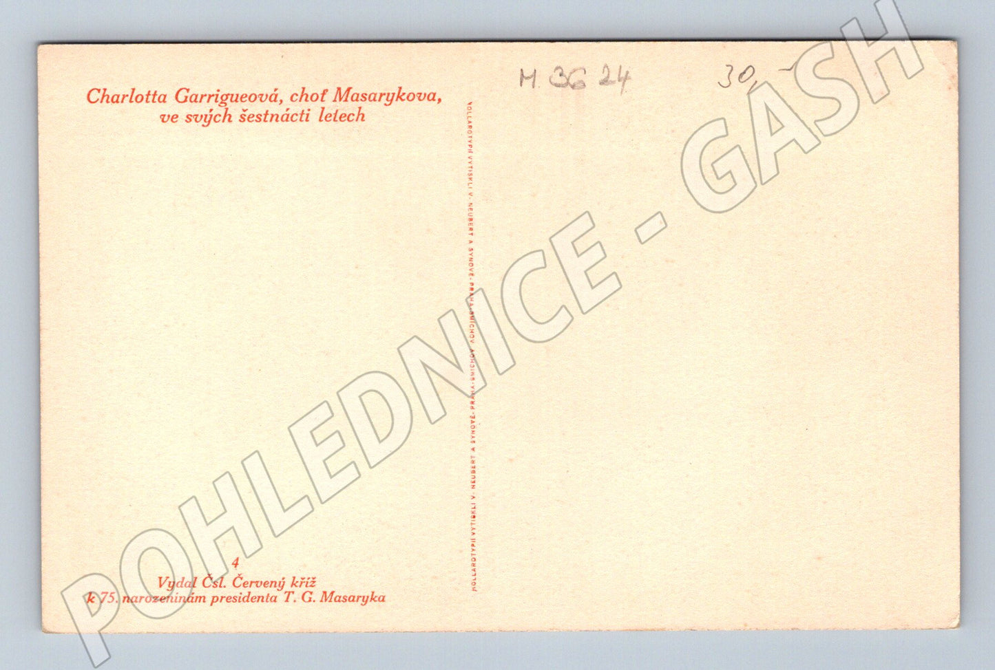 Postcard Charlotta Masaryková 16 years old (M3624)