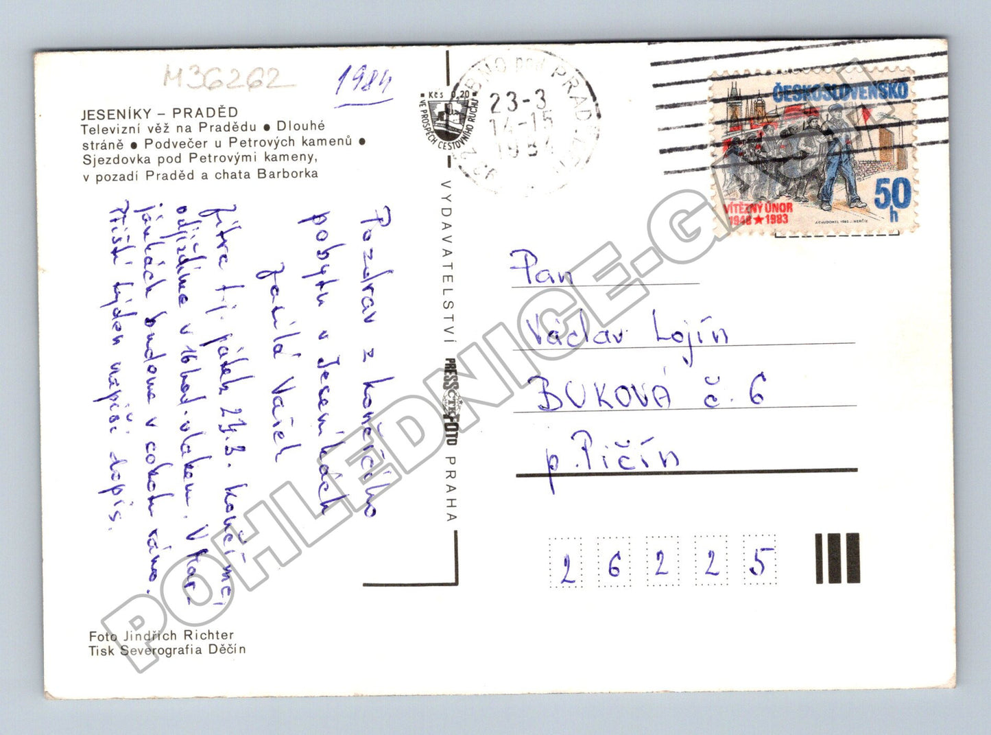 Pohlednice Praděd televizní věž a zasněžená krajina 1984 (M36262)