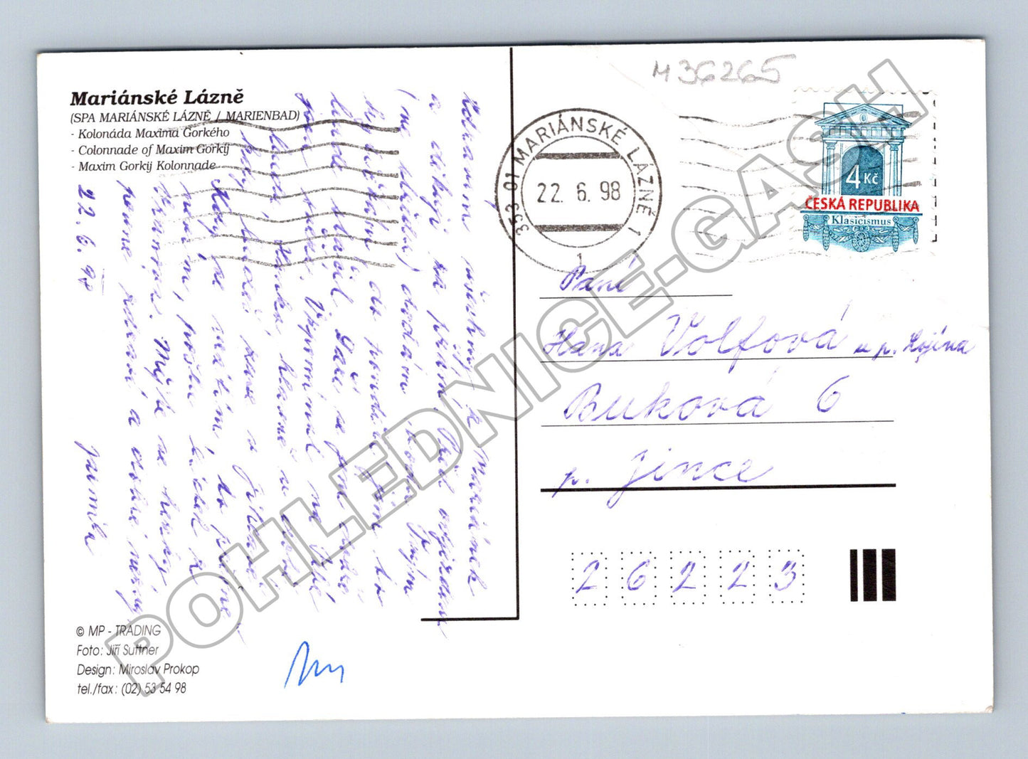 Pohlednice Mariánské Lázně Kolonáda fontána 1998 (M36265)