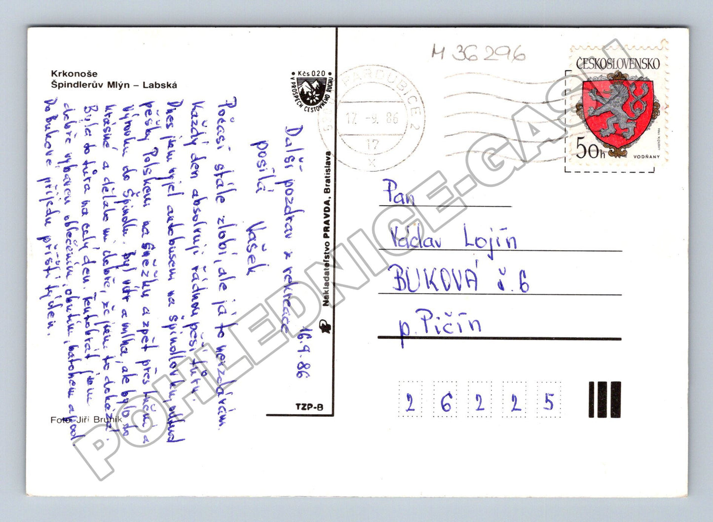 Pohlednice Krkonoše Špindlerův Mlýn Labská 1986 (M36296)