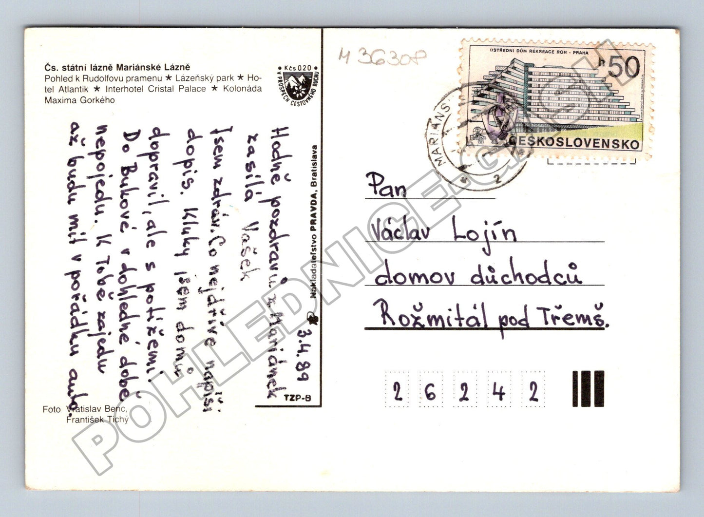 Pohlednice Mariánské Lázně koláž 1989 (M36308)