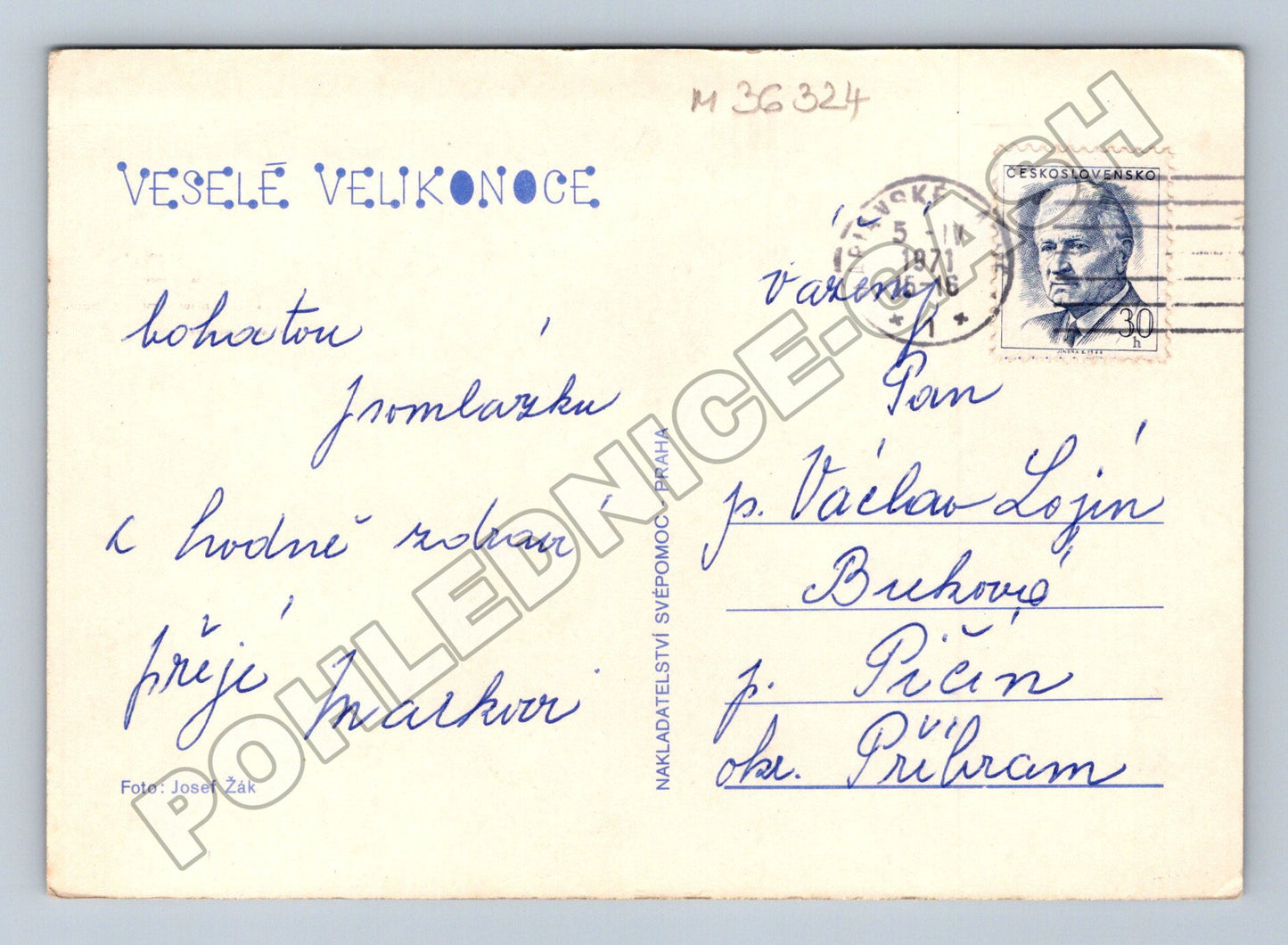 Pohlednice Velikonoce zajíček kuřata 1971 (M36324)