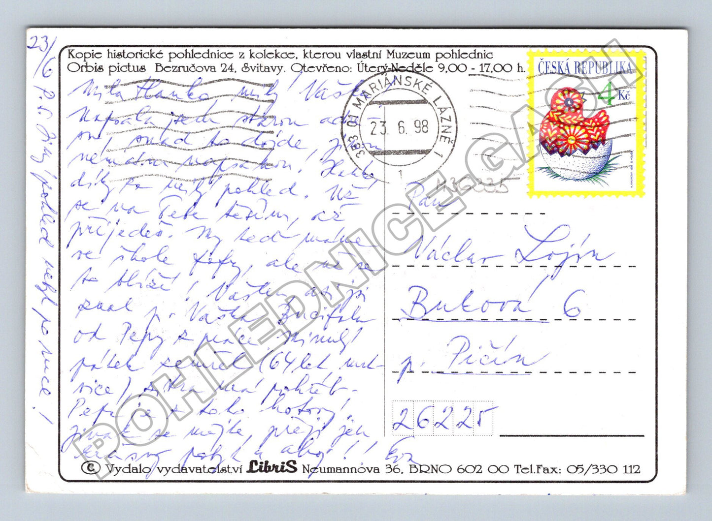 Pohlednice romantický motiv Přeji Vám lásku reprint (M36335)