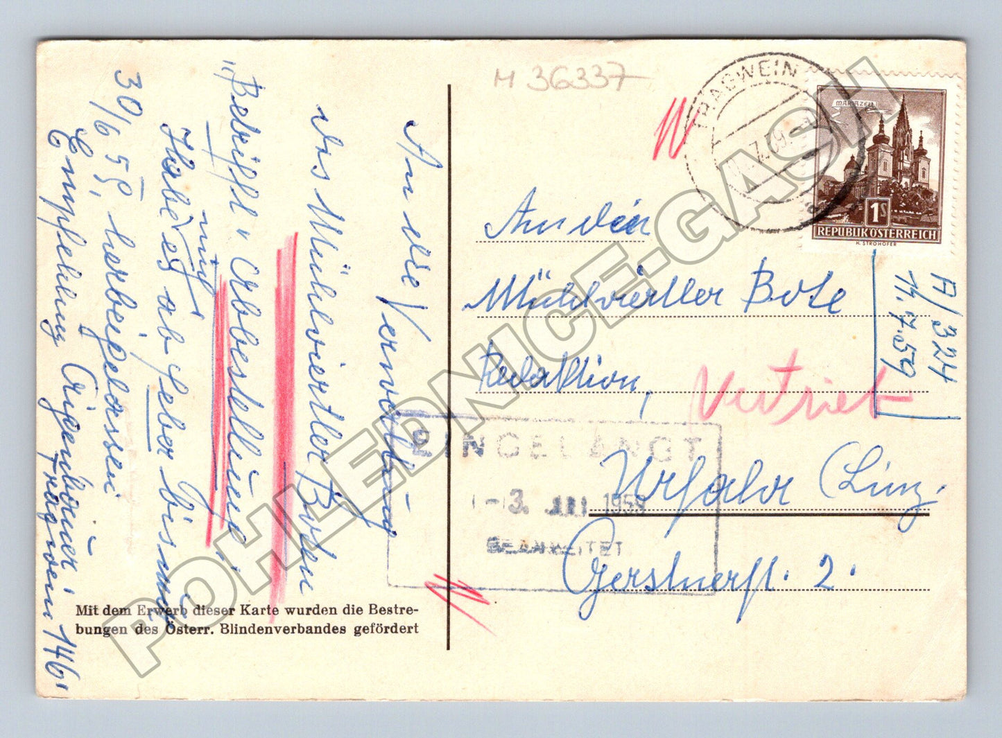 Pohlednice Rakousko kresba stromy krajina 1957 (M36337)