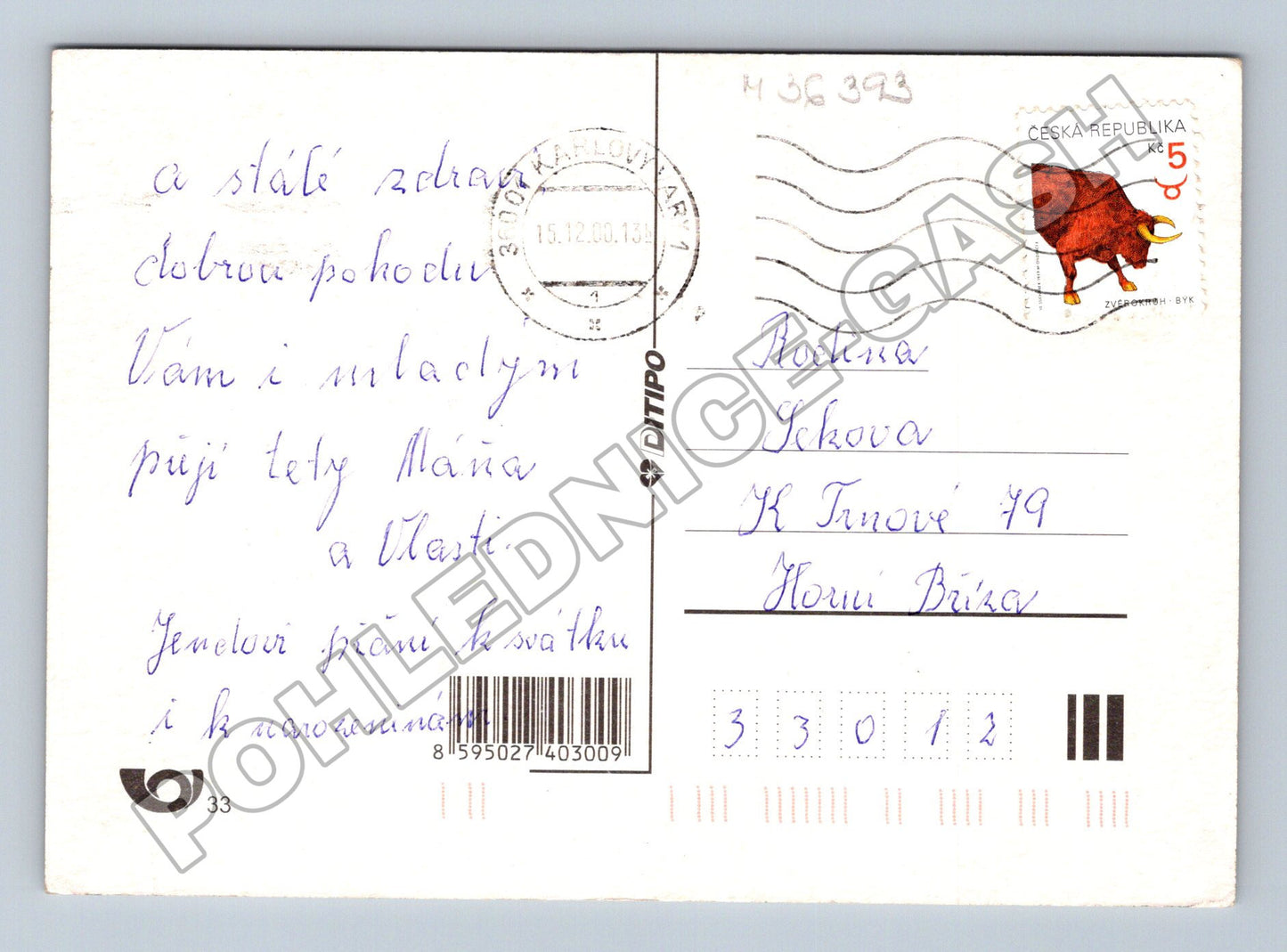 Pohlednice Vánoční zimní krajina svíčky 2000 (M36393)