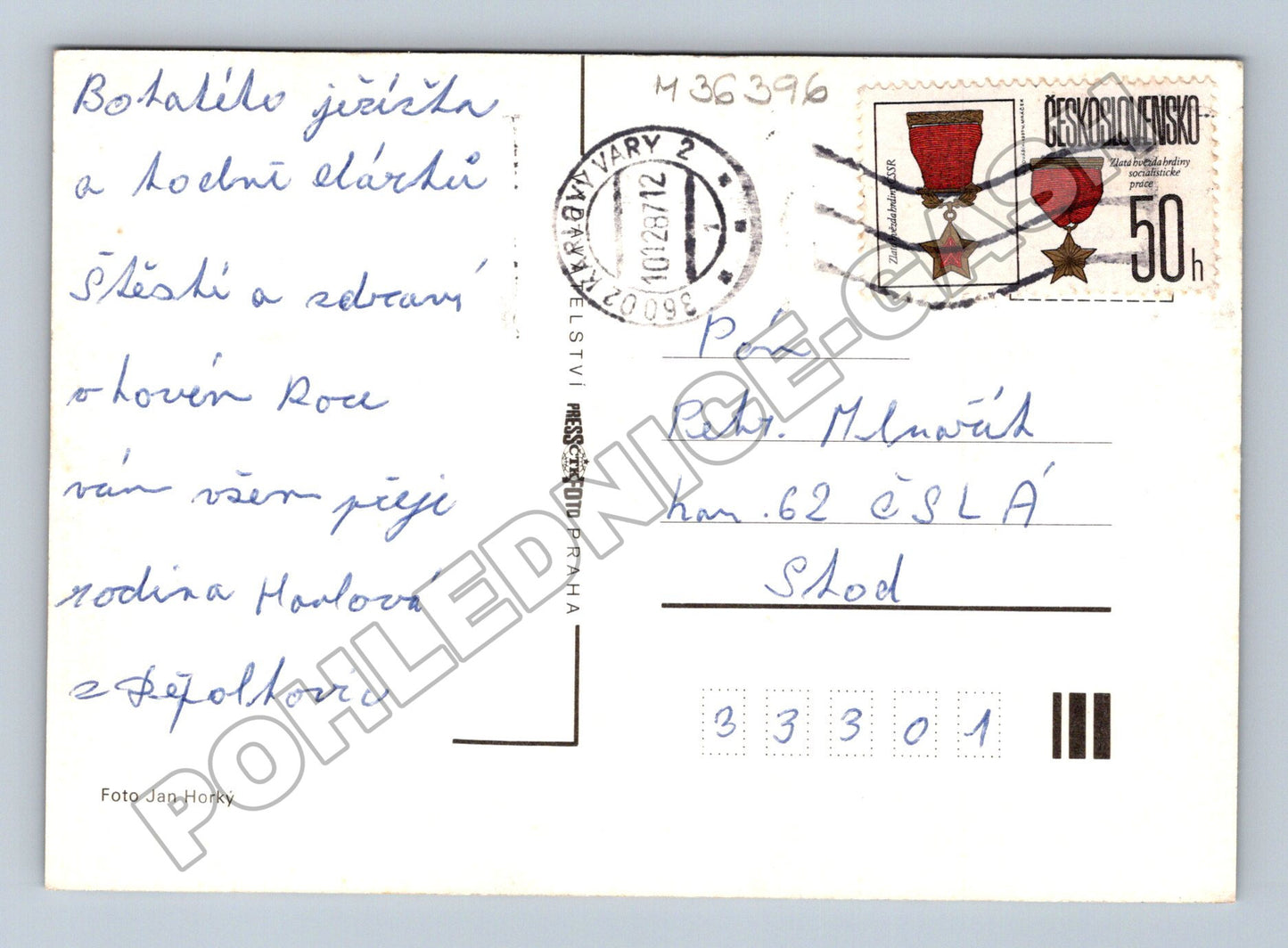 Pohlednice Vánoční motiv jmelí jablka 1982 (M36396)