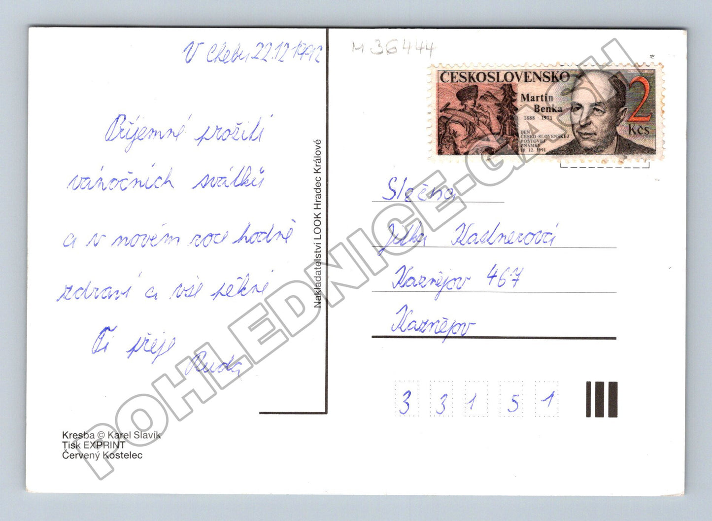 Pohlednice Vánoční a novoroční motiv zimní krajina 1992 (M36444)