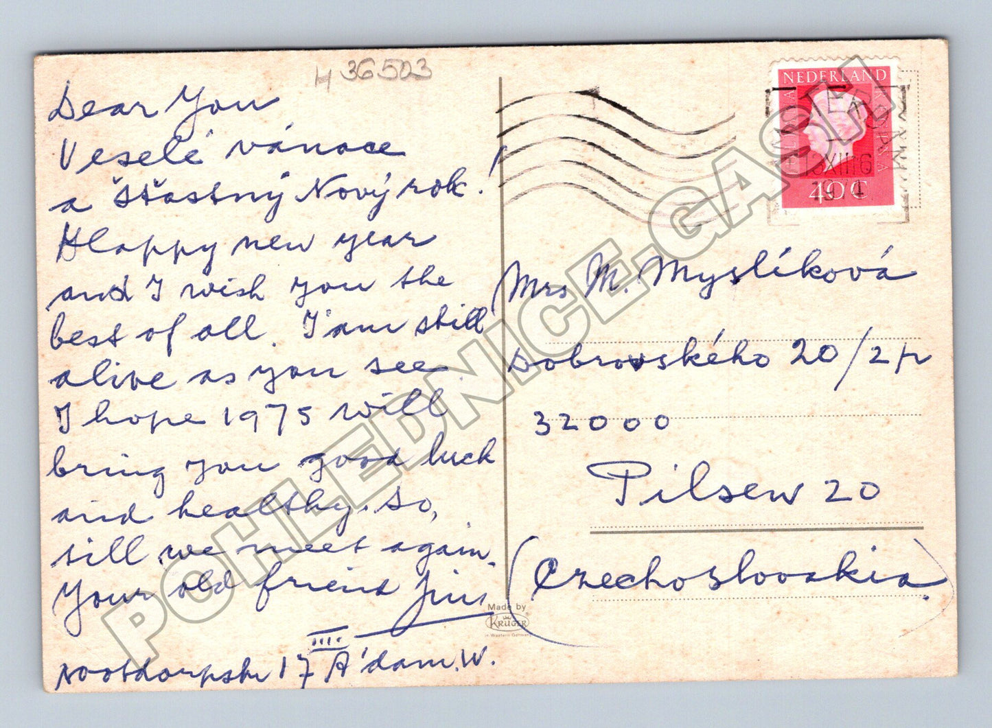 Pohlednice Holandsko zimní vánoční motiv 1974 (M36503)