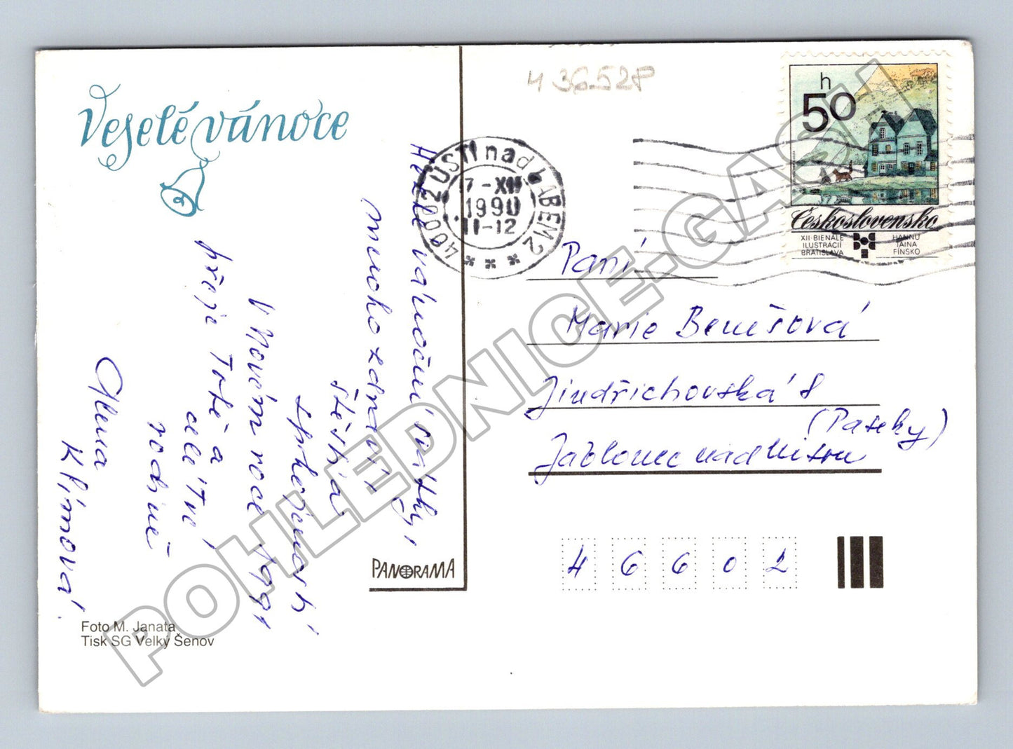 Pohlednice Vánoční zátiší svíčka ovoce 1990 (M36528)