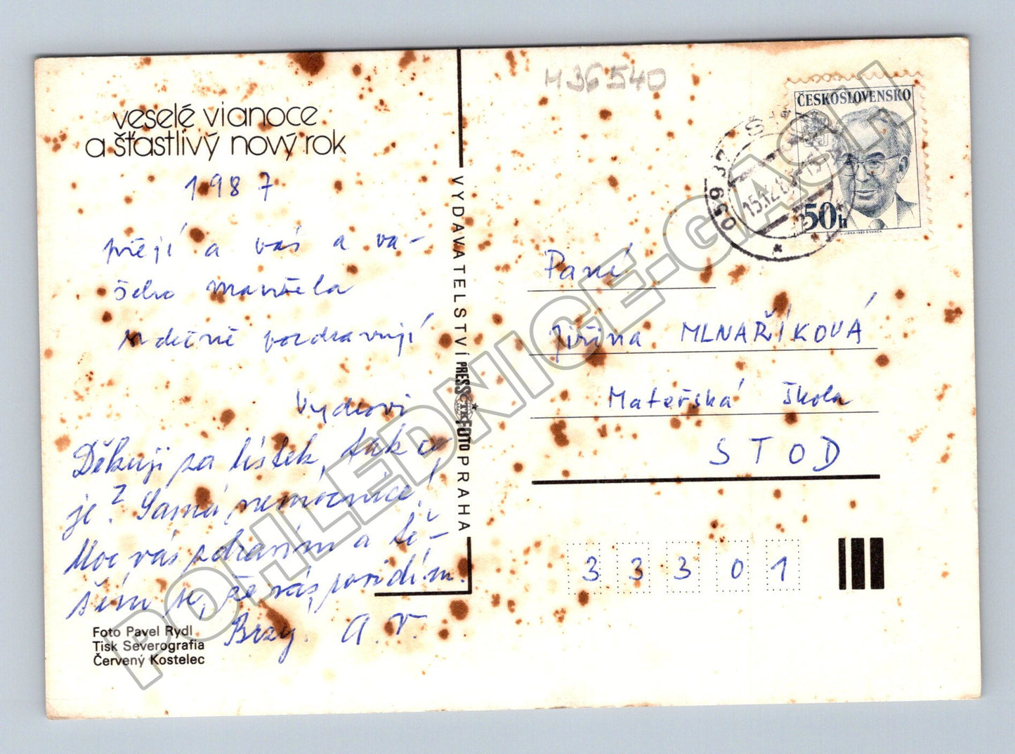 Pohlednice Vánoční zátiší s ovocem a svíčkou 1987 (M36540)