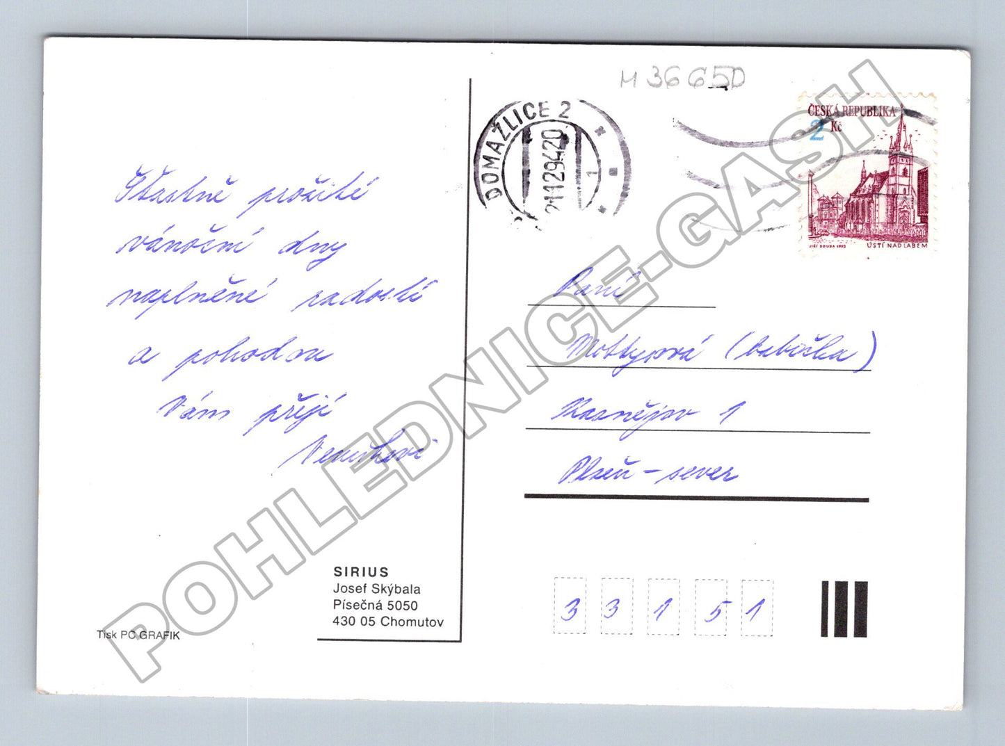 Pohlednice Vánoční motiv se sýkorkami 2020 (M36650)