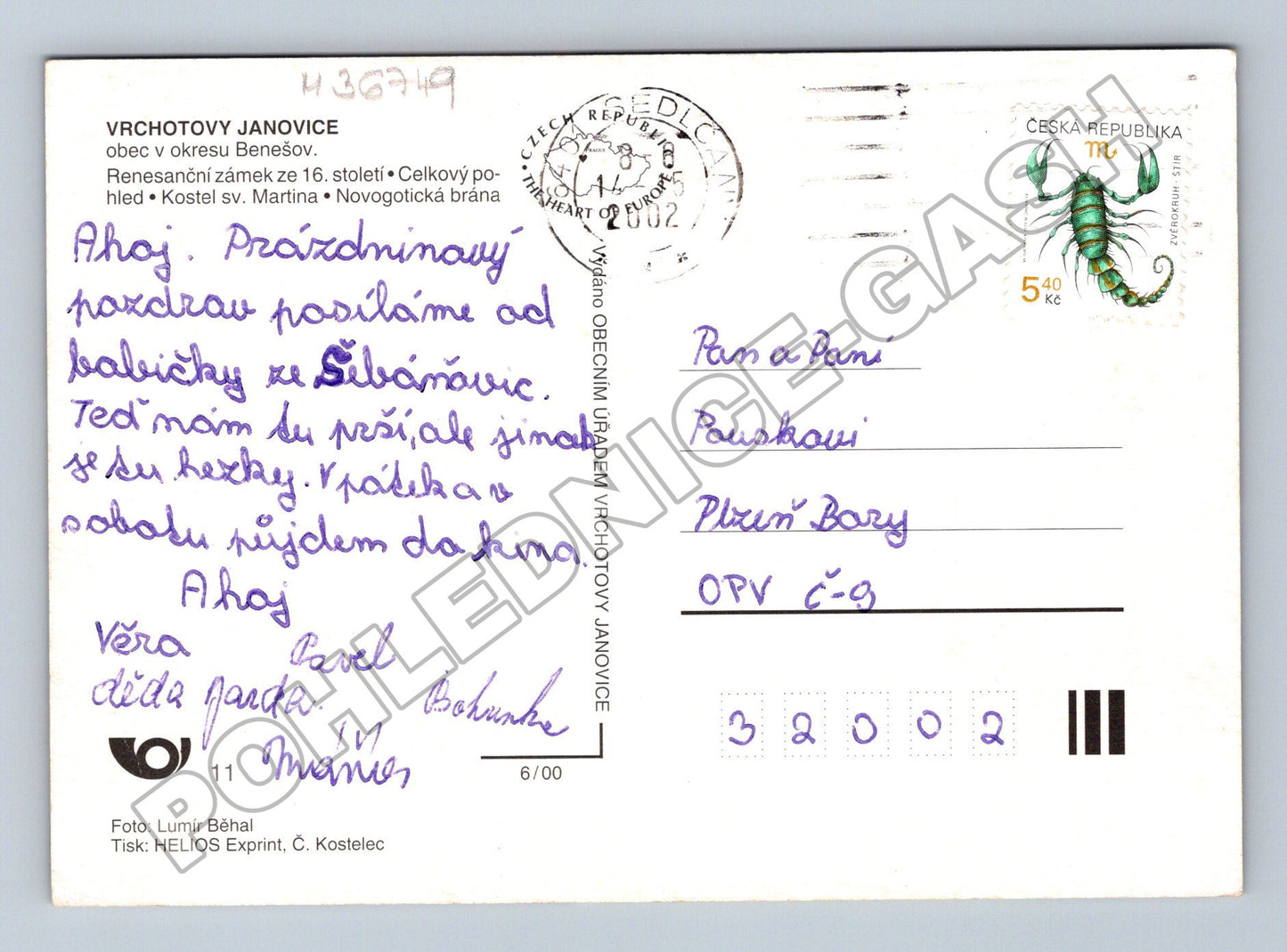 Pohlednice Vrchotovy Janovice koláž 2002 (M36749)