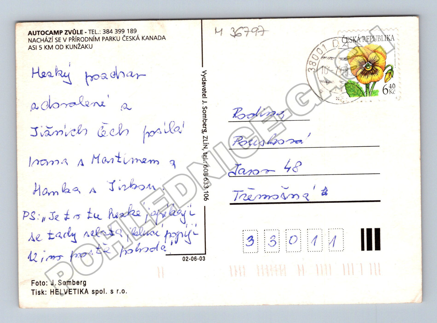 Pohlednice Zvůle Autocamp rybník 2003 (M36797)