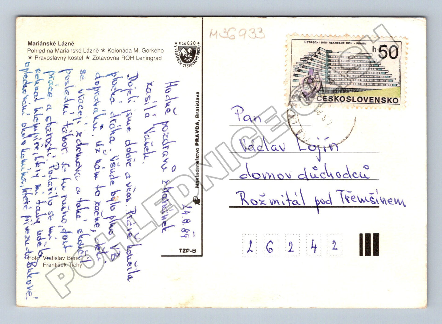 Pohlednice Mariánské Lázně koláž motivů 1989 (M36933)