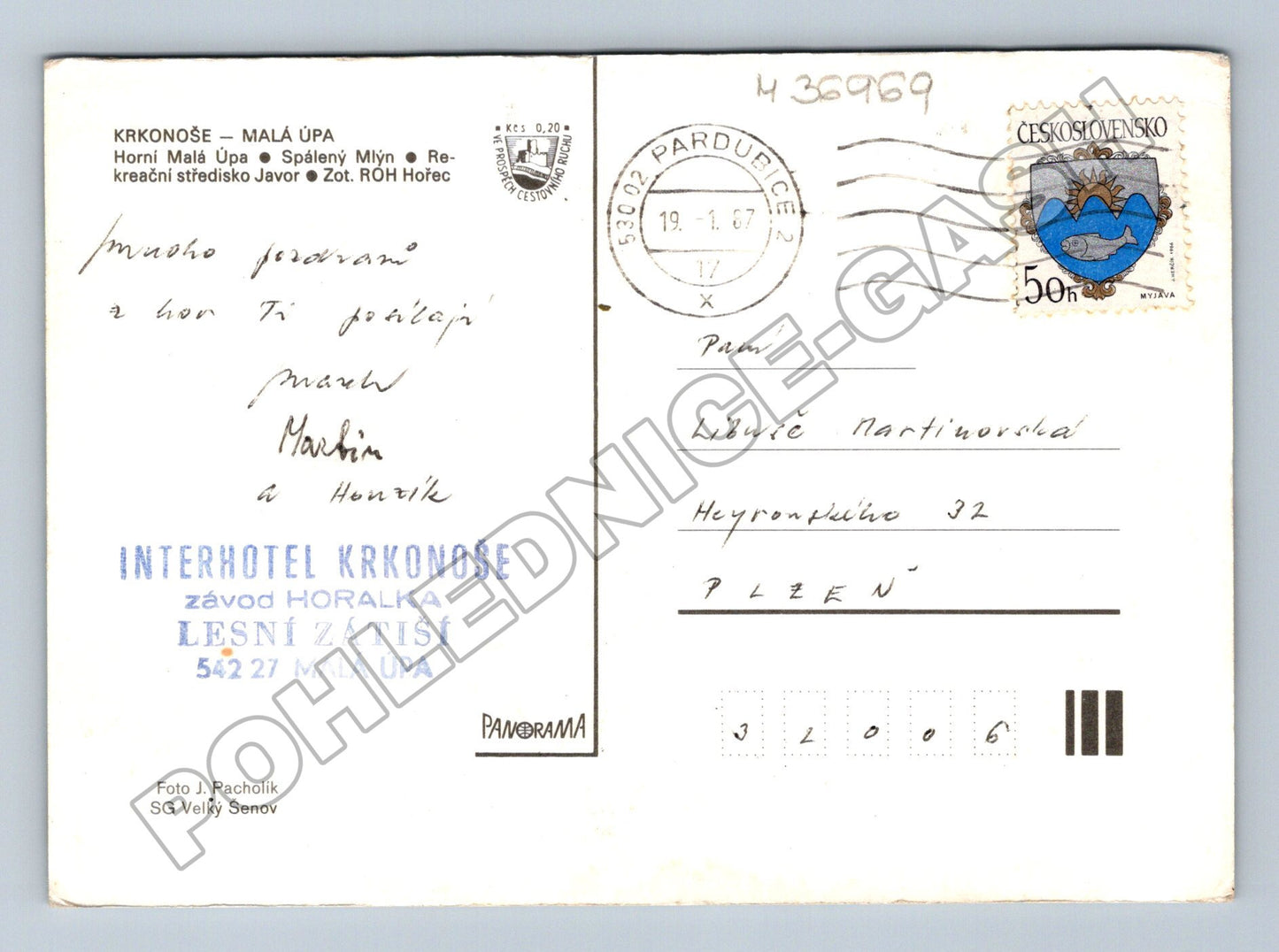 Pohlednice Malá Úpa Krkonoše zimní motiv 1967 (M36969)