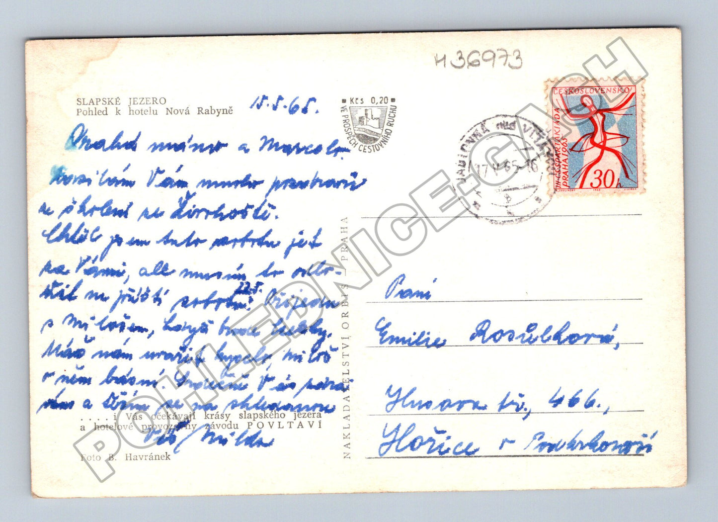 Pohlednice Slapské jezero Nová Rabyně 1965 (M36973)