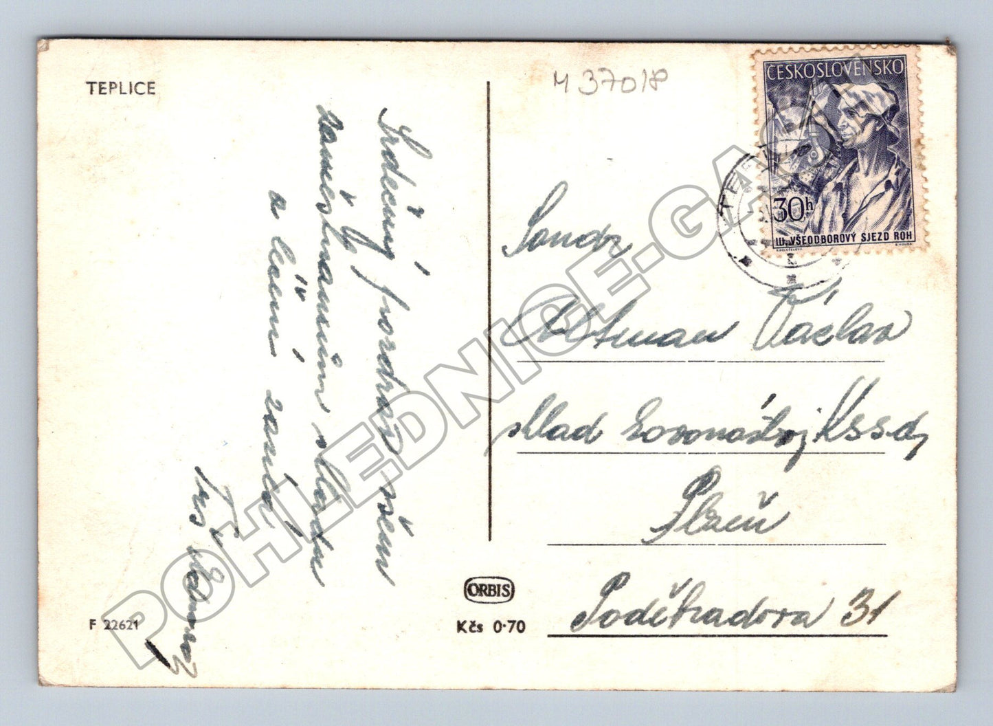 Pohlednice Teplice panorama města 1938 (M37018)