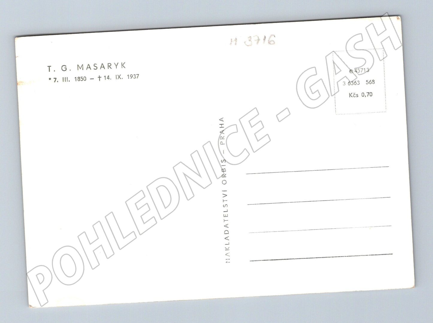 Pohlednice T G Masaryk portrét Orbis (M3716)