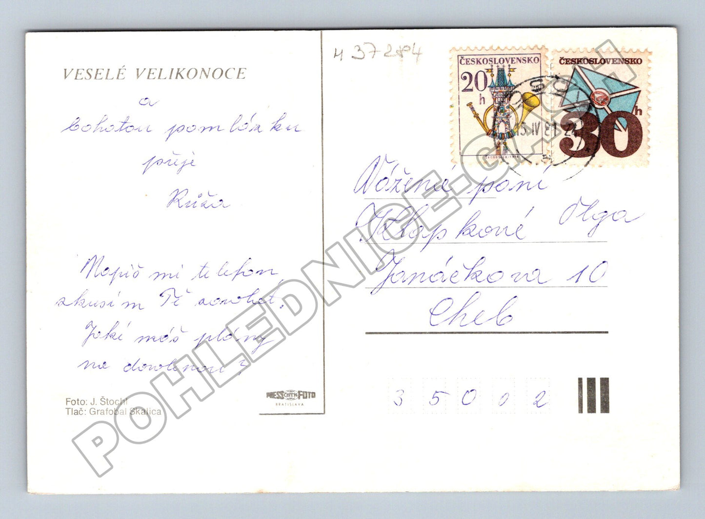 Pohlednice Velikonoce vajíčka a kočičky Cheb (M37284)