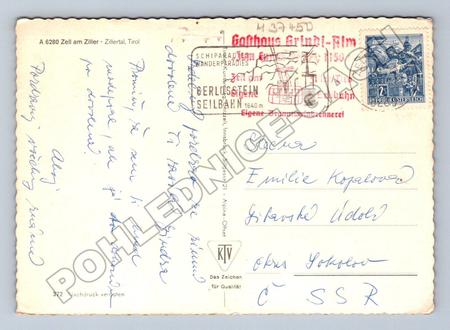 Pohlednice Rakousko Zell am Ziller hory lanovka 1960 (M37450)