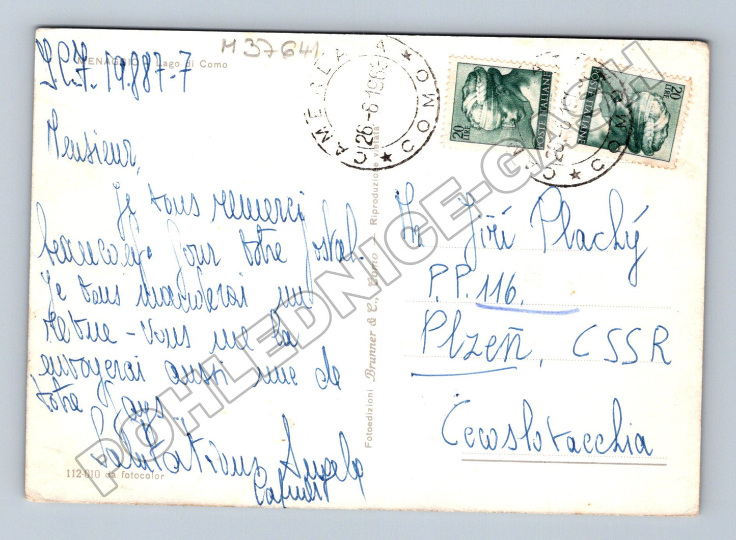 Pohlednice Itálie Menaggio jezero Como 1953 (M37641)