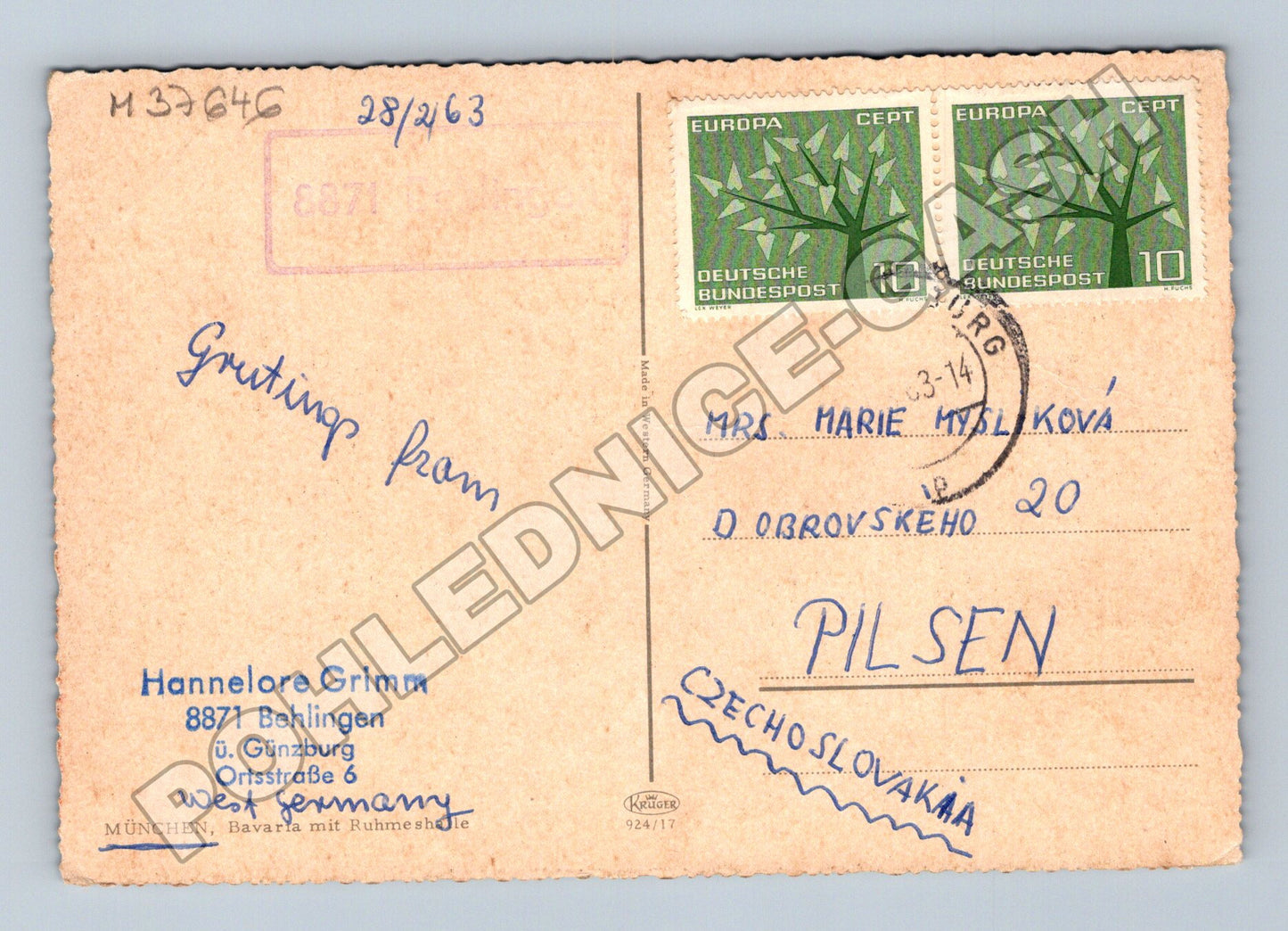 Pohlednice Německo Mnichov Ruhmeshalle 1963 (M37646)