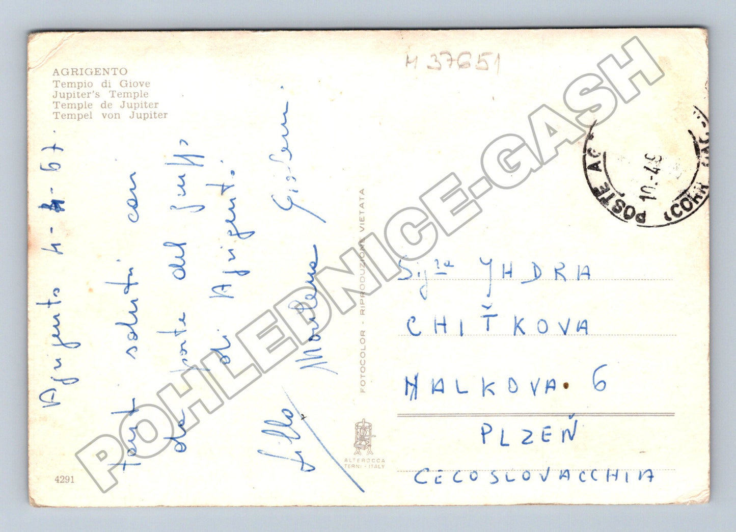 Pohlednice Italie Agrigento Jupiterův chrám 1967 (M37651)