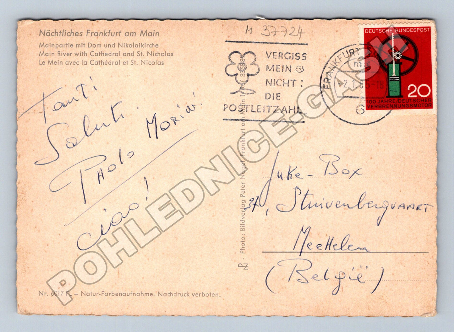 Pohlednice Německo Frankfurt nad Mohanem v noci 1955 (M37724)