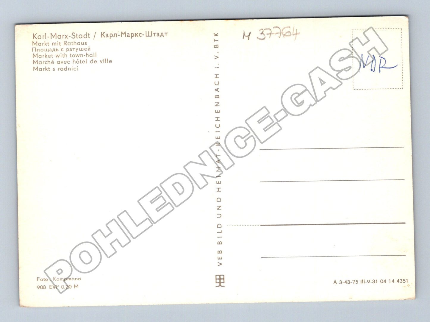 Pohlednice Německo Karl-Marx-Stadt Markt s radnicí 1975 (M37764)