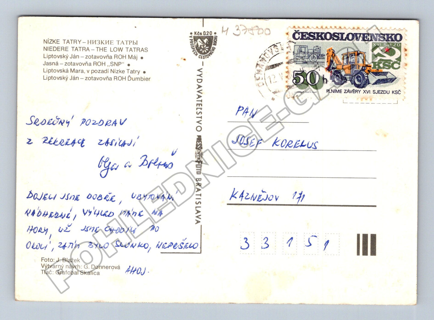 Pohlednice Slovensko Nízké Tatry a Liptovská Mara 1976 (M37800)