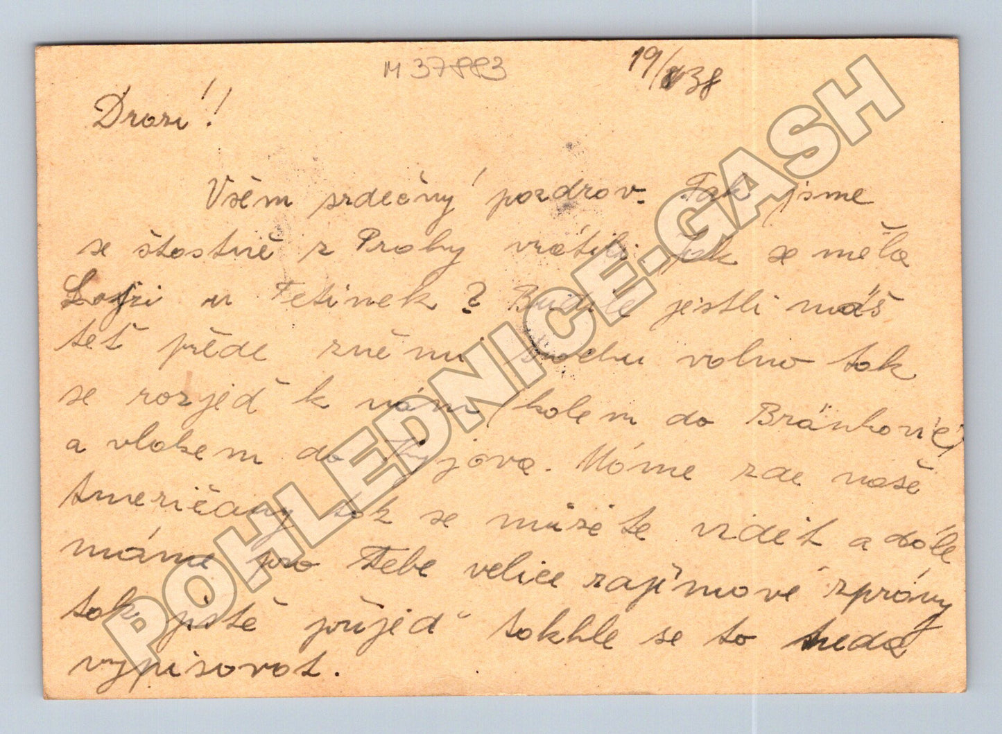 Pohlednice Kyjov korespondenční lístek 1938 (M37883)